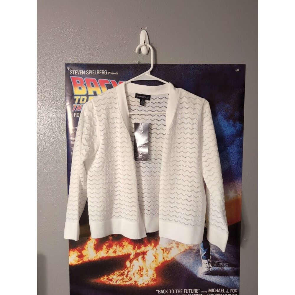 Nina Leonard Women's Ivory Crop Open Front Cardigan Size M Long Sleeve NWT
